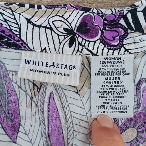 White Stag Shirt Womens Plus Size 26/28W White Purple Floral Button Up Top - Picture 4 of 5